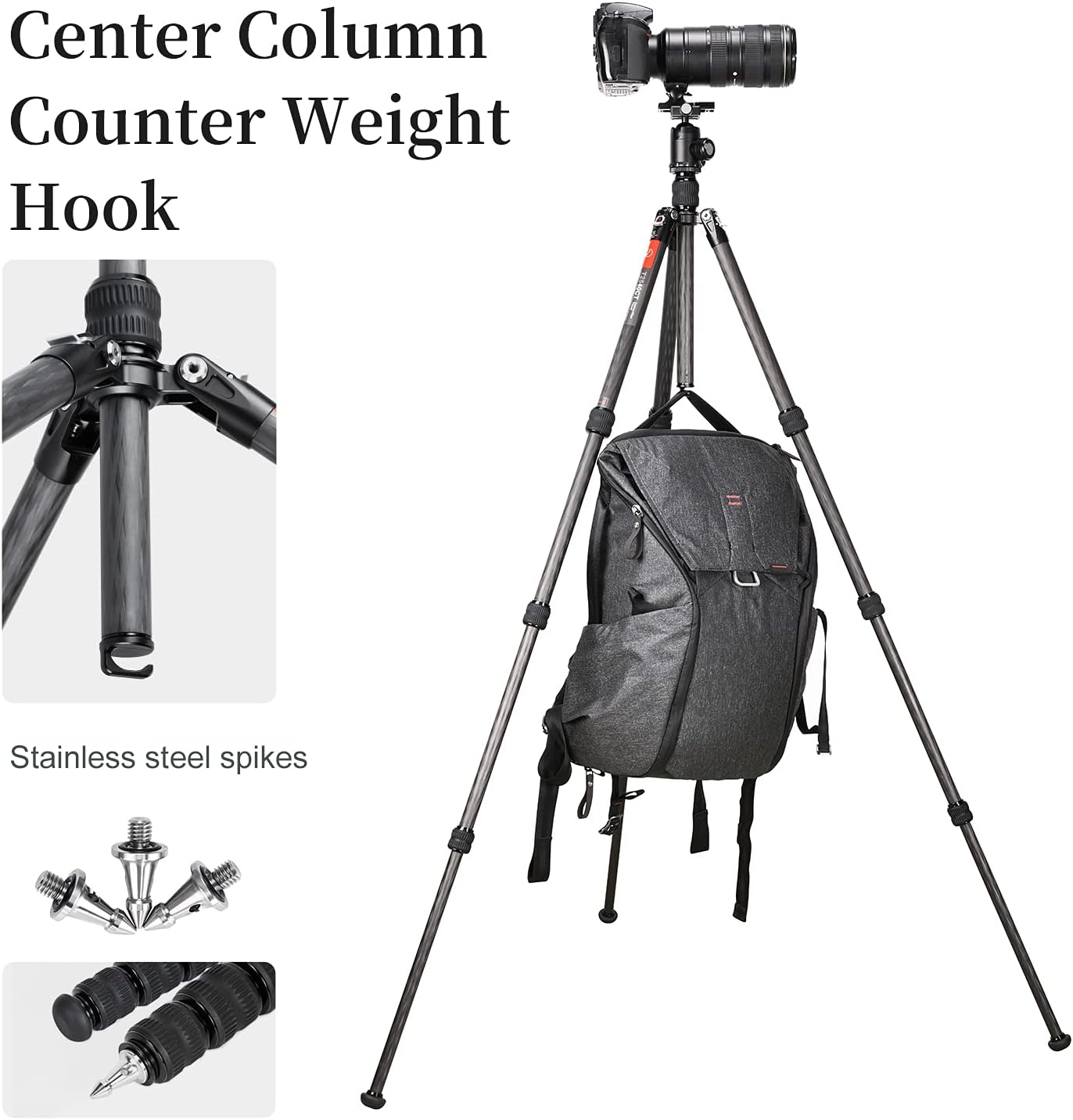 SUNWAYFOTO T2540CT Tripod for Camera Travel Tripod, Carbon Fiber Portable, Waterproof Reverse Folding 13KG Load Capacity : Electronics