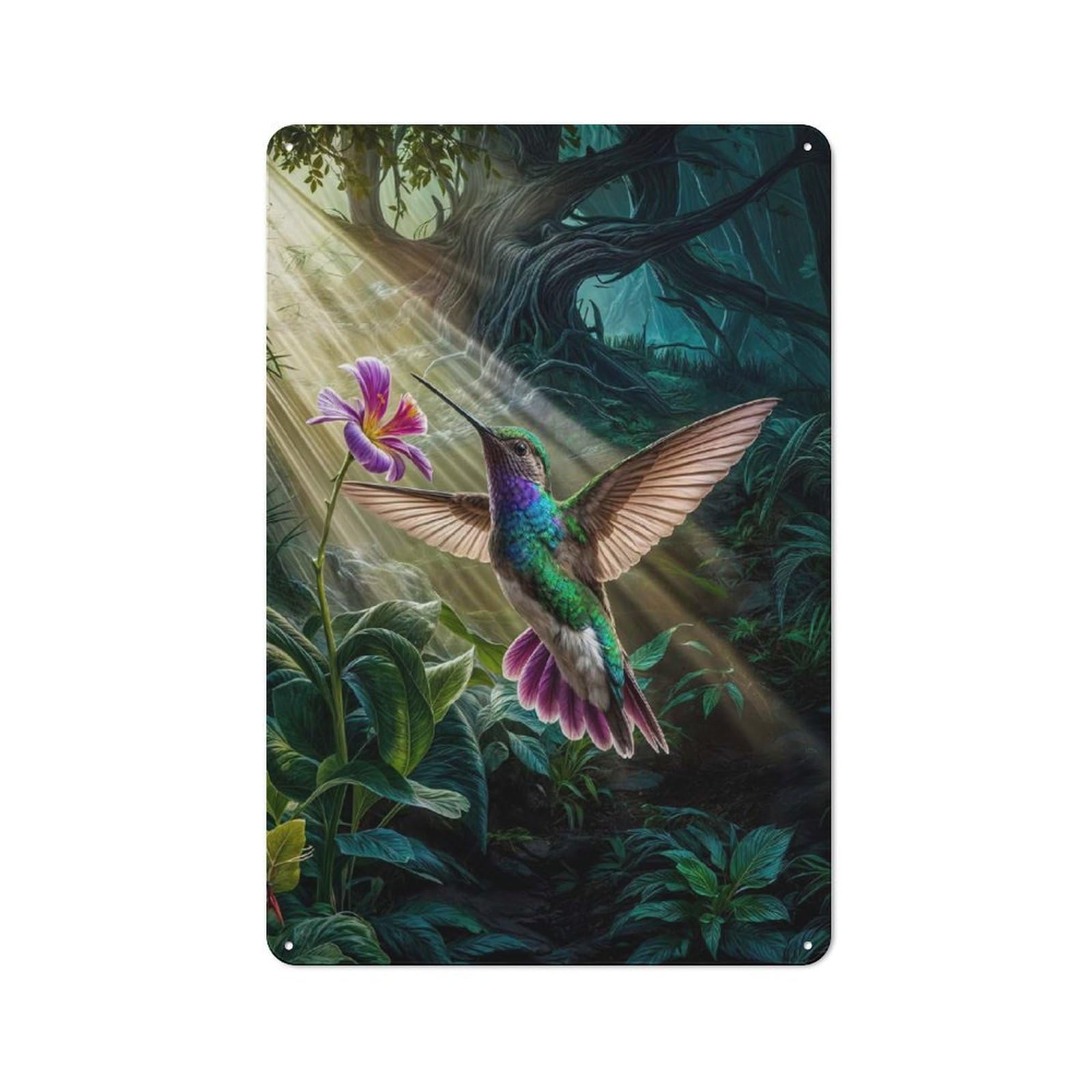 Junmoney Hummingbird In Sunlight 30X20cm Industrial-Style Tin Sign With For Hallway Wall, A Metal Wall Feature For A Newly Arranged Hallway