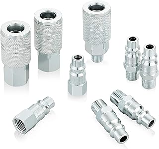 WYNNsky Industrial Air Coupler and Plug Kit, 3/8 Inch High Flow Body Size, 1/4 Inch NPT Threads Size, Steel Material, 9 Pieces Air Compressor Hose Accessories Fittings