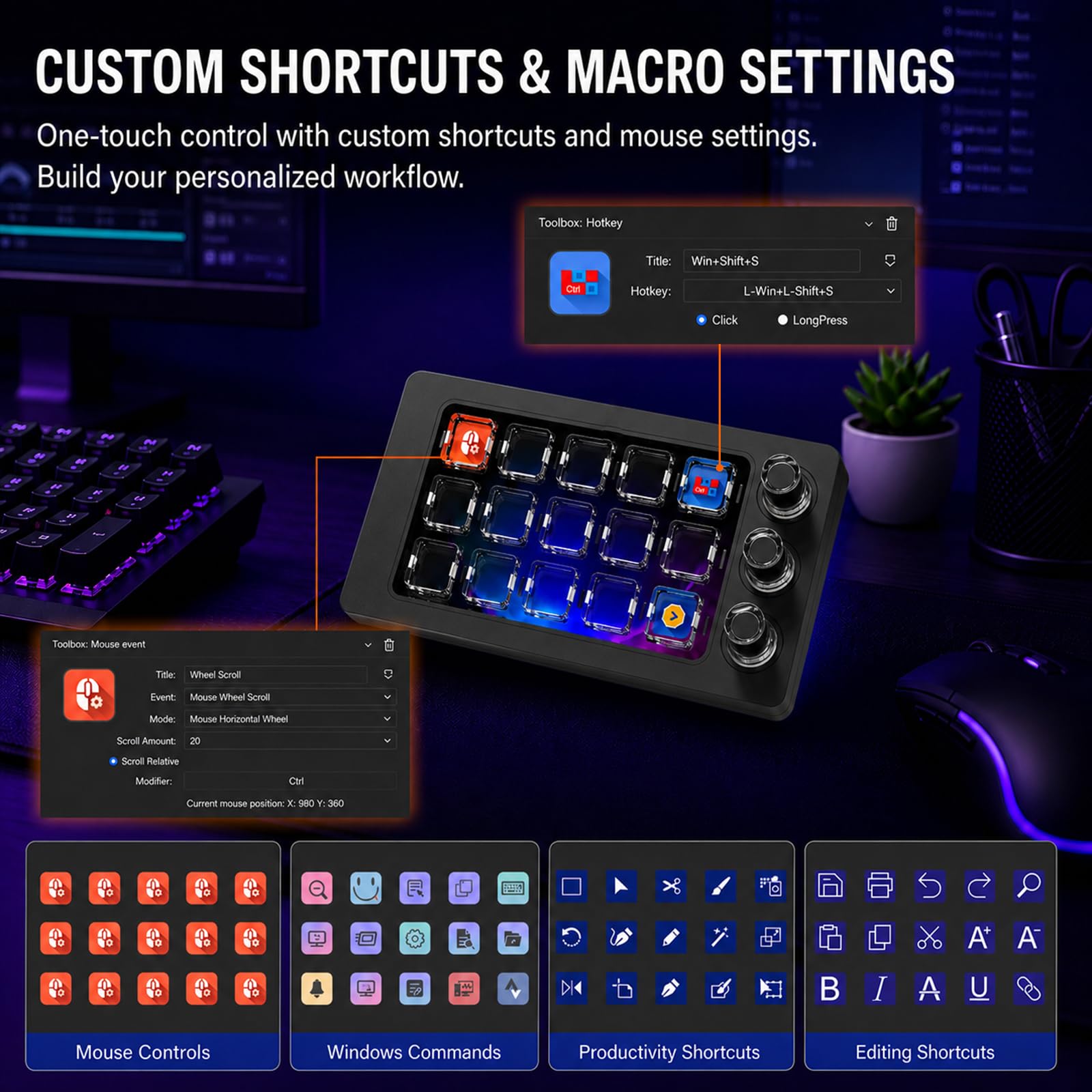 MagTran M3 Stream Controller Deck per PC Work e Live Streamer, Macro Pad per Video e Editing di Immagini, Tasti Magnetici Trasparenti Lisci, Comfort per tutto il giorno per giocare a lungo