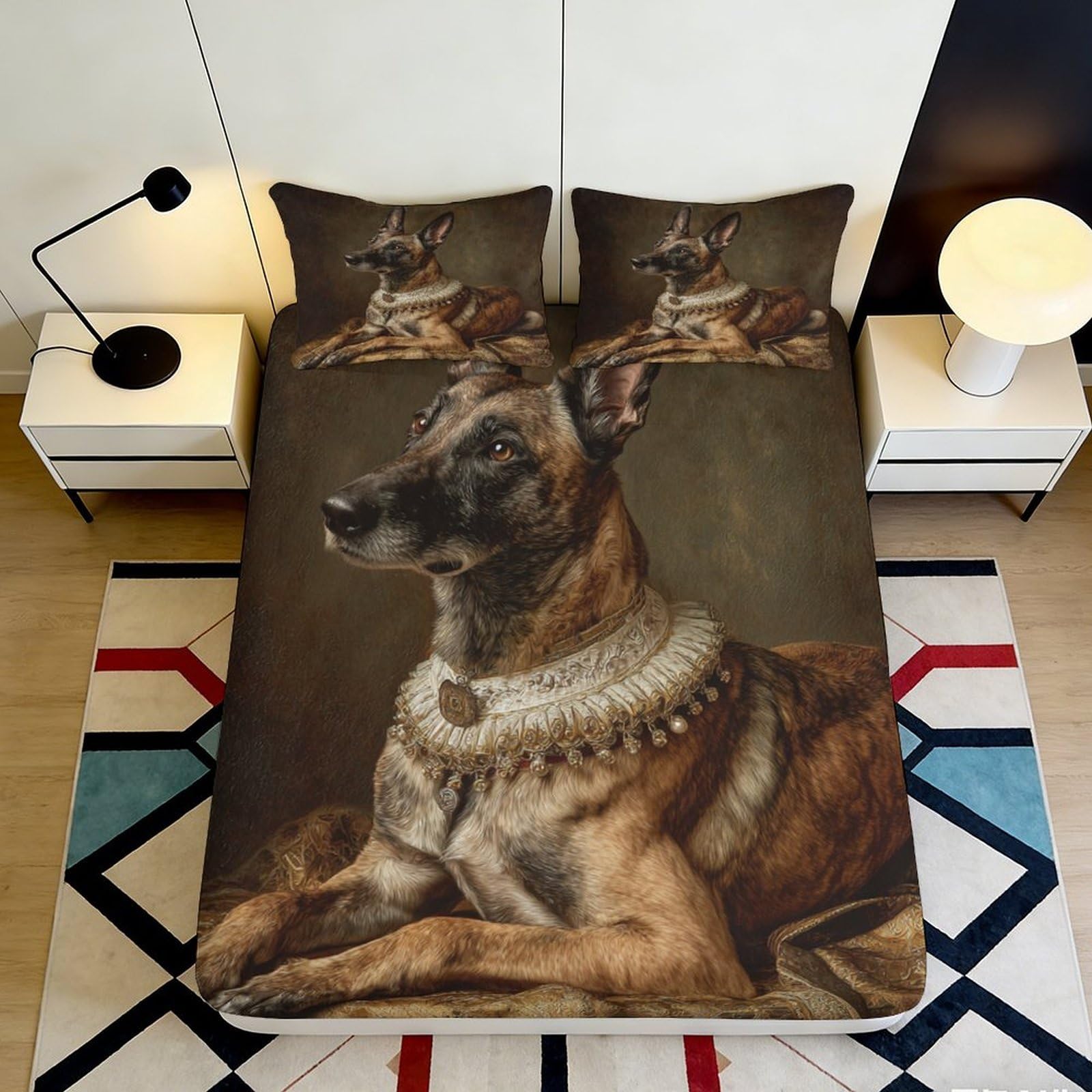 3D Printed Dog Portrait Fitted Sheet Microfiber Soft Durable 3D Printed Royal Dog Mattress Cover for Bedroom Dormitory Guest Room Mattress Protection 200x200x25cm