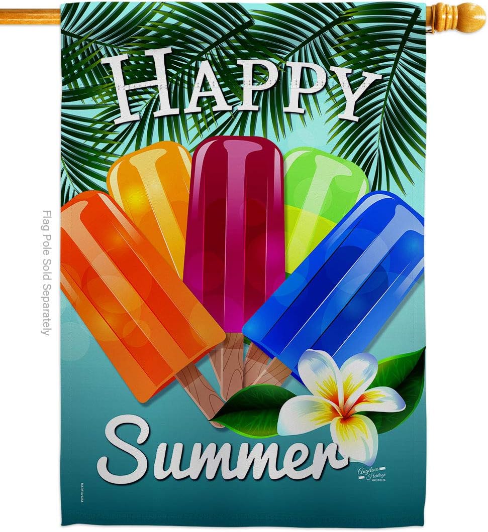 Happy Summer Pop House Flag Summertime Fun and Sun Beach Pool Luau Tropical Party Season Outdoor Sunny Small Decorative Gift Yard Banner Made In USA 28 X 40