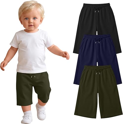 YooAurvox 3 Pack Toddler Boys Capri Pants Loose Wide Leg Cropped Pants Kids Draw