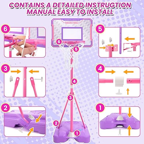 Vista 13 de Meland Aro de baloncesto para niños, altura ajustable de 2.9 a 6.2 pies para niños, juguetes para interiores y exteriores, patio trasero