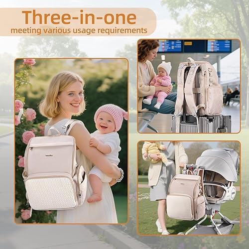 Miniatura 7 de Elegante bolsa de pañales para bebé, bolsa de bebé con cambiador, funda para chupete y correas para cochecito, mochila grande para pañales para