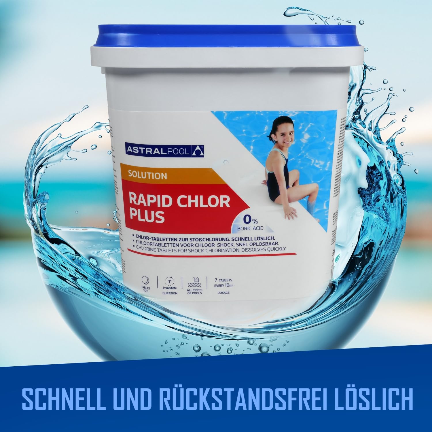 Astral Pool Rapid Chlor Plus 5 Kg Schnelllöslicher Chlor-Fixtab 30g zur Stoßchlorung Schockbehandlung Basisbehandlung Schnelldesinfektion