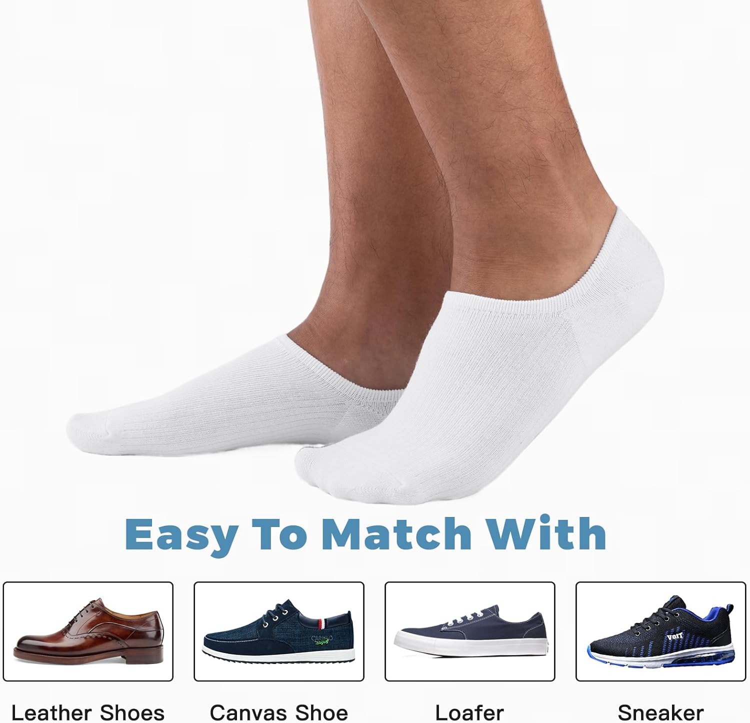 COOVAN No Show Socks for Men 7 Pack Cotton Casual Basic Invisible Socks with Non Slip Grip - Image 5