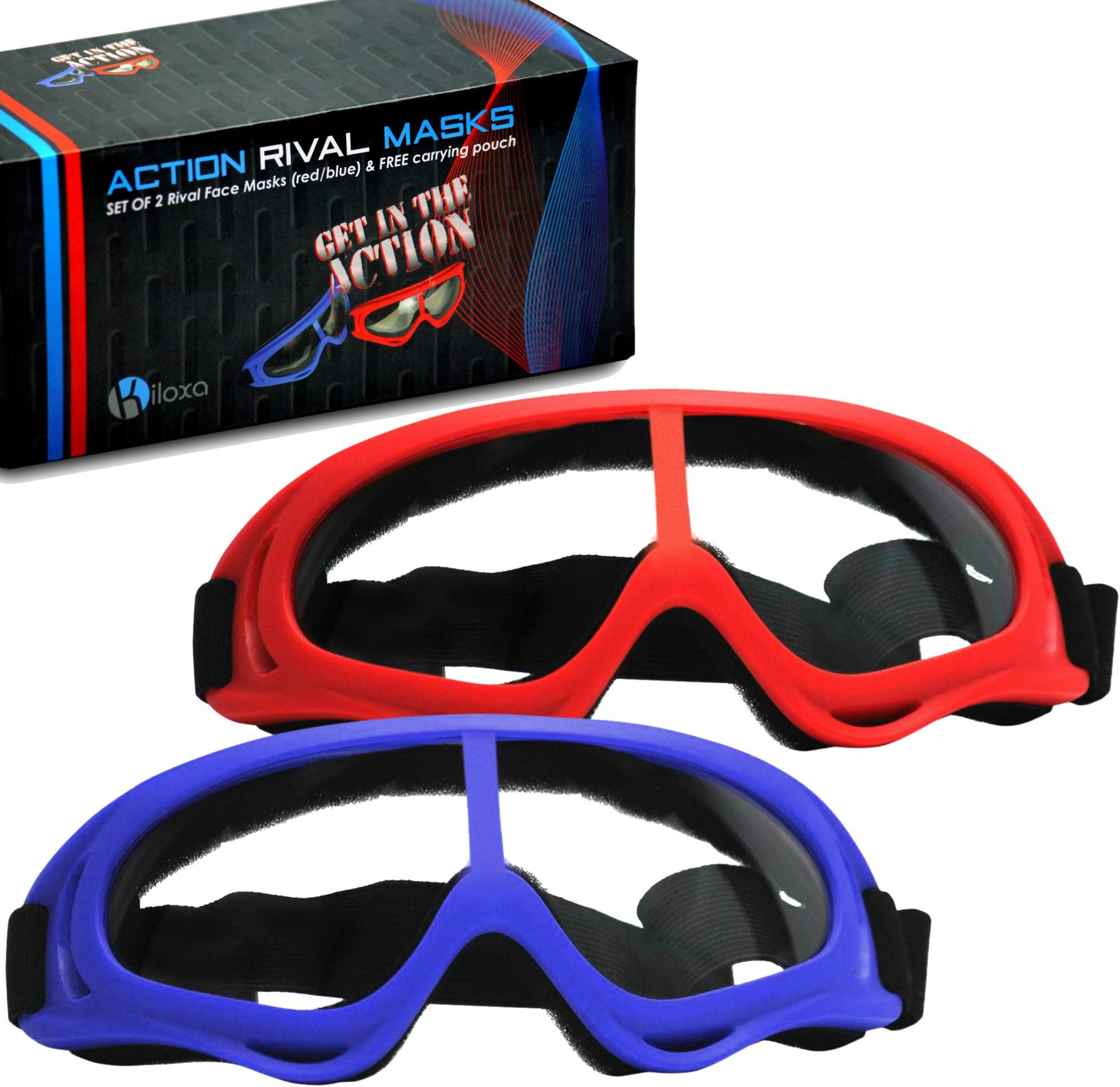 Safety Glasses for Kids - 2-Pack Red/Blue Safety Goggles Provide The Ultimate Eye Protection for Your Kids - Perfect Anti Fog Rival Face Masks for Nerf Rival Games