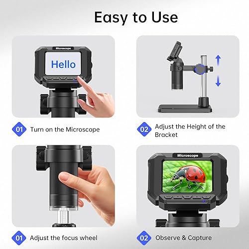 Miniatura 6 de Microscopio Digital de 2.4 Pulgadas - Hasta 1000X de Magnificación, Pantalla Recargable, Anillo de Luz LED de 8 Luces, Foto y Video, Conexión USB
