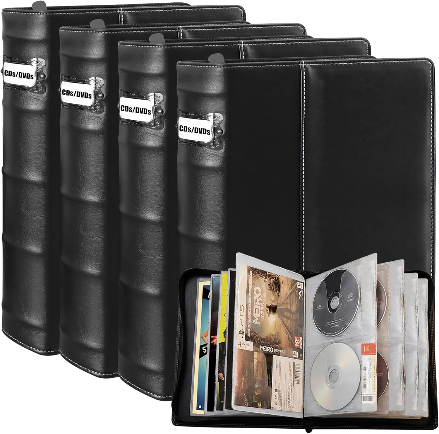 DVD Storage Binder with Booklet, Leather Disc Organizer (4 Pack)