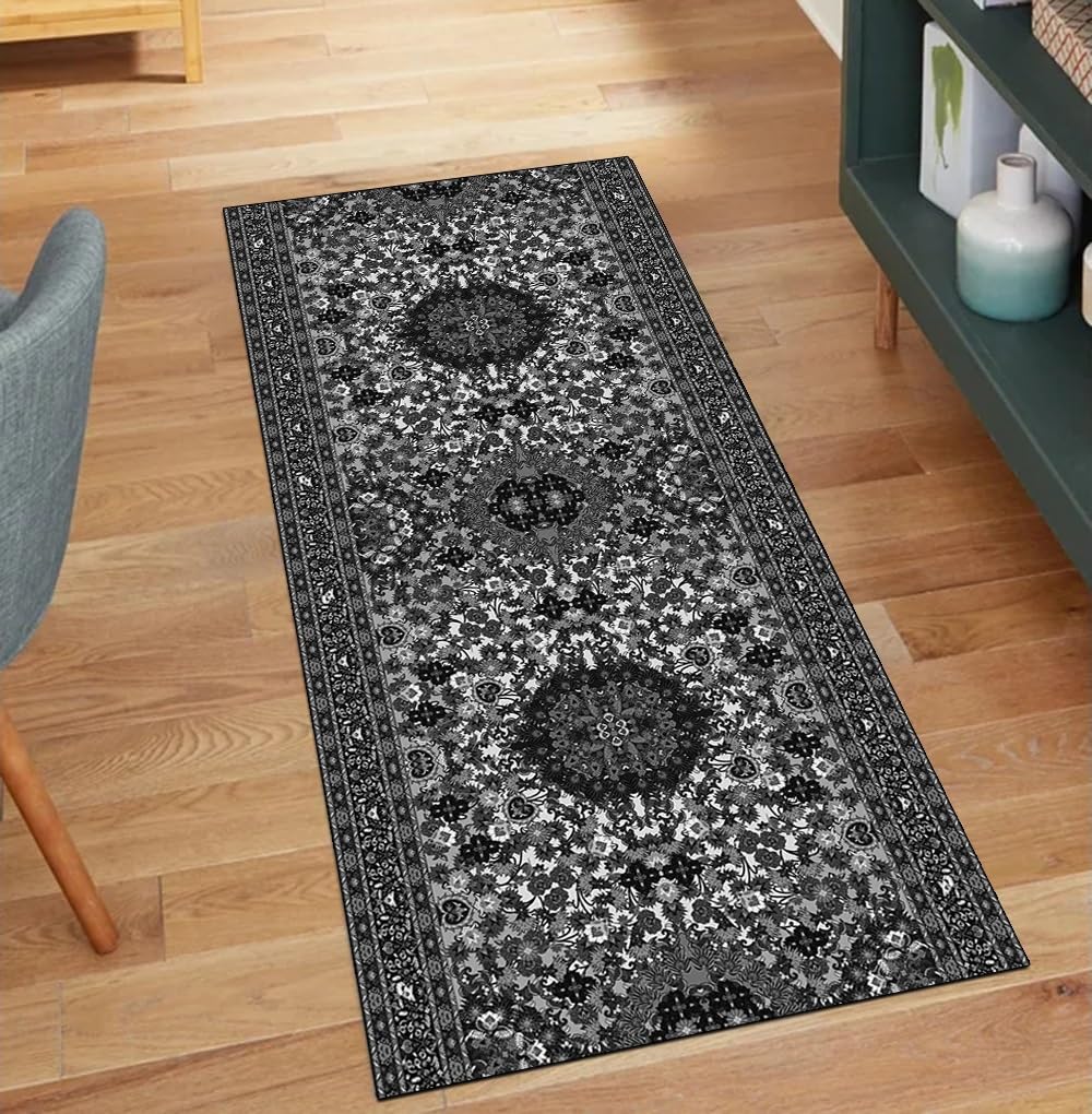 Alfombra por metros larga de 40 x 180 cm de poliéster negro para pasillo de cocina