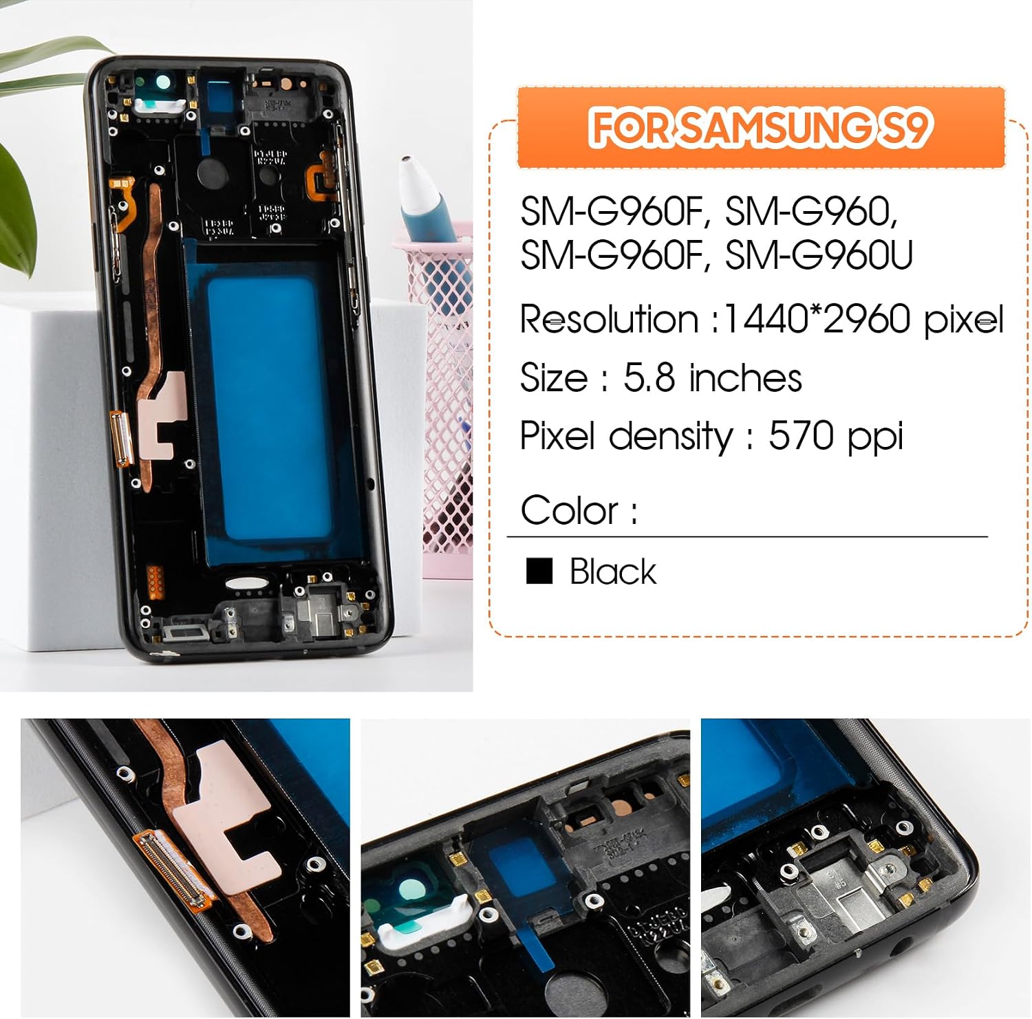 [For S9, NO Fingerprint] Screen Replacement for Samsung Galaxy S9 with Frame, 5.8" G960U G960F Incell LCD Digitizer Touch Screen Assembly Full Repair Tool Kit (IMPORTANT: Fingerprint ID Not Supported)
