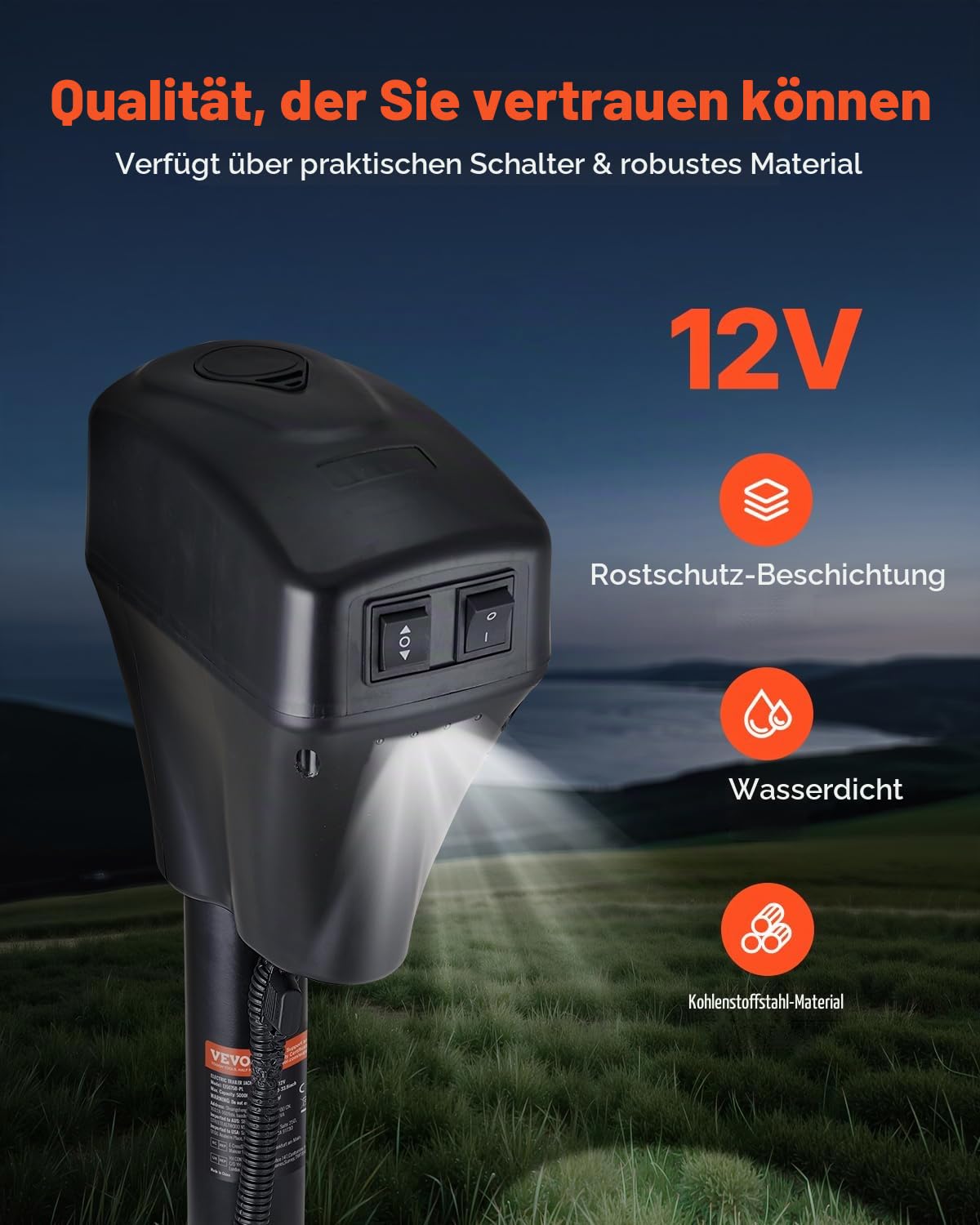 VEVOR Elektrischer Anhängerheber, 2267 kg, Wohnmobil-Anhängerstütze mit 7-poligem Stecker, manueller Kurbel & Wagenheberabdeckung, 255-860 mm Hub, für Anhänger, Wohnmobile & Wohnwagen, schwarz