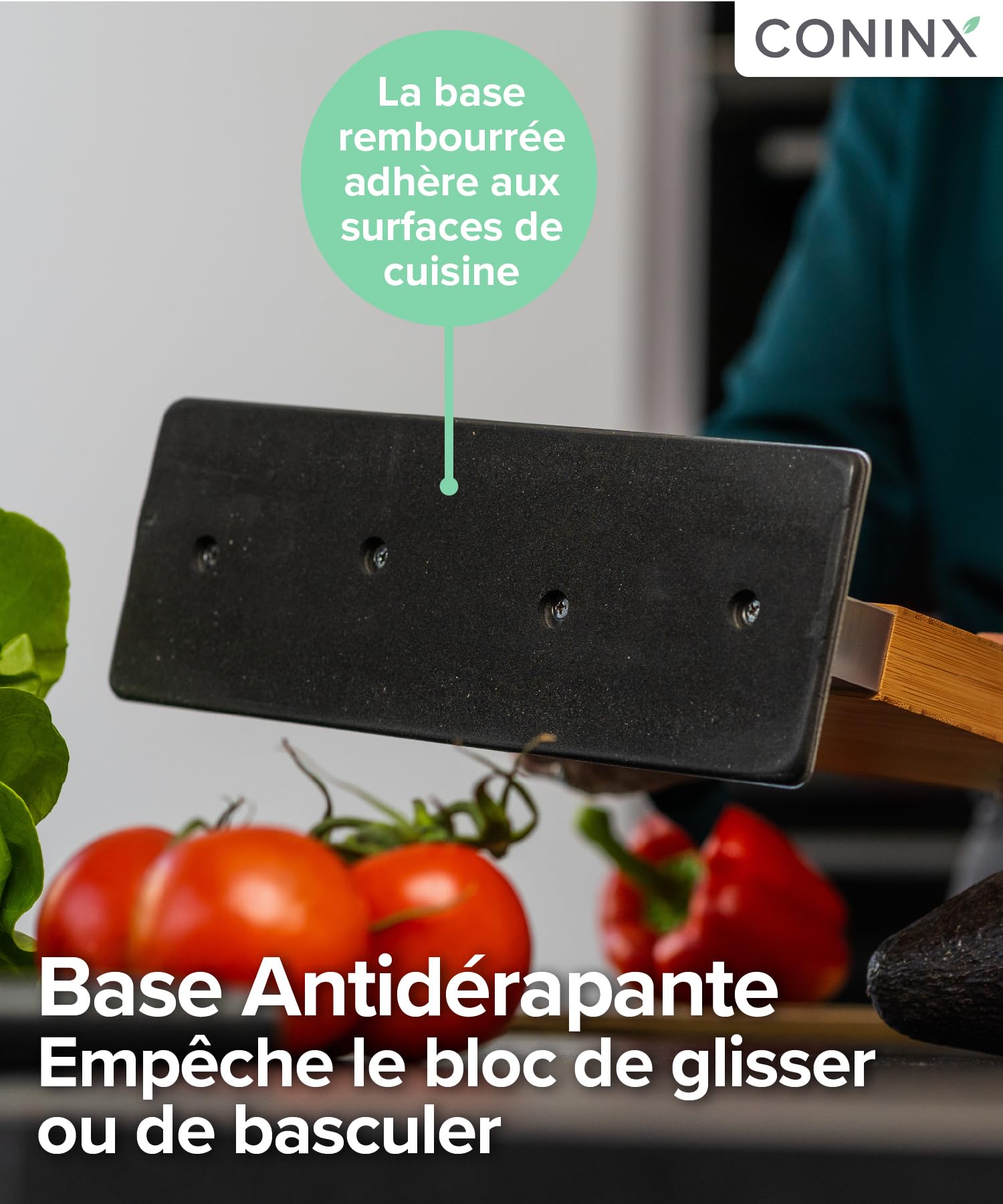 Coninx Bloc à Couteaux Magnétique avec Aiguiseur intégré – Porte-couteaux Aimanté Double Face en Bois d’Acacia – Support universel avec Base Antidérapante pour Plan de Travail de Cuisine