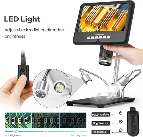Miniatura 7 de Andonstar Microscopio digital HDMI AD207S con pantalla LCD de 7 pulgadas, microscopio de soldadura, microscopio de moneda para monedas de error, kit