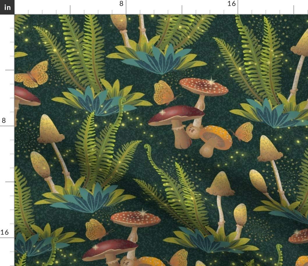 Spoonflower Fabric - Butterflies Brown Orange Green Forest Foliage Ferns Texture Woods Printed on Petal Signature Cotton Fabric by The Yard - Sewing Quilting Apparel Crafts Decor