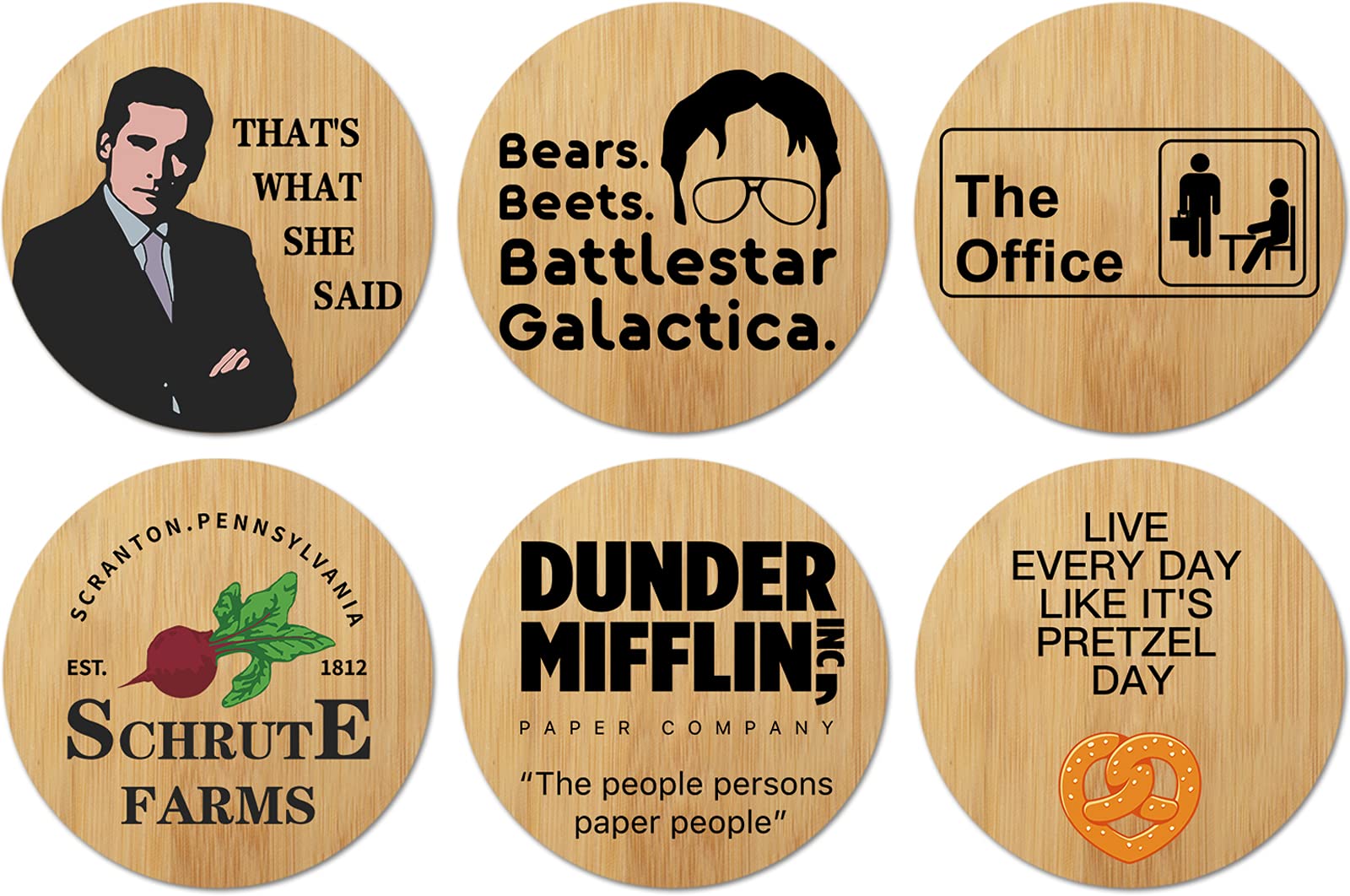 Buy The Office Bamboo Wood Coasters Set Of 6 The Office Themed Dunder 