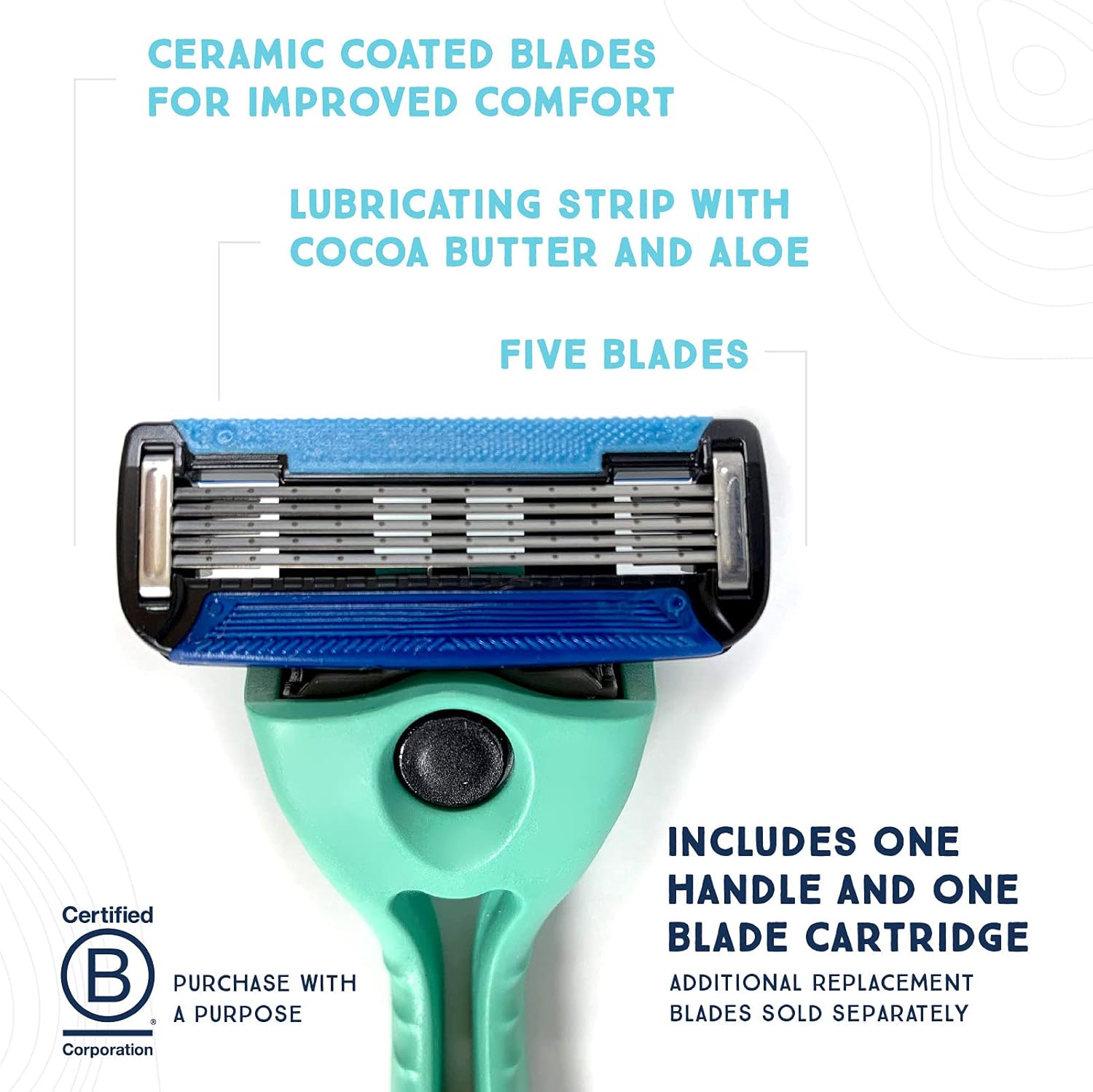 Preserve POPi Shave 5 Razor System Made with Recycled Ocean Plastic, Neptune Green - 5 Blade Razor with 4 Replacement Cartridges
