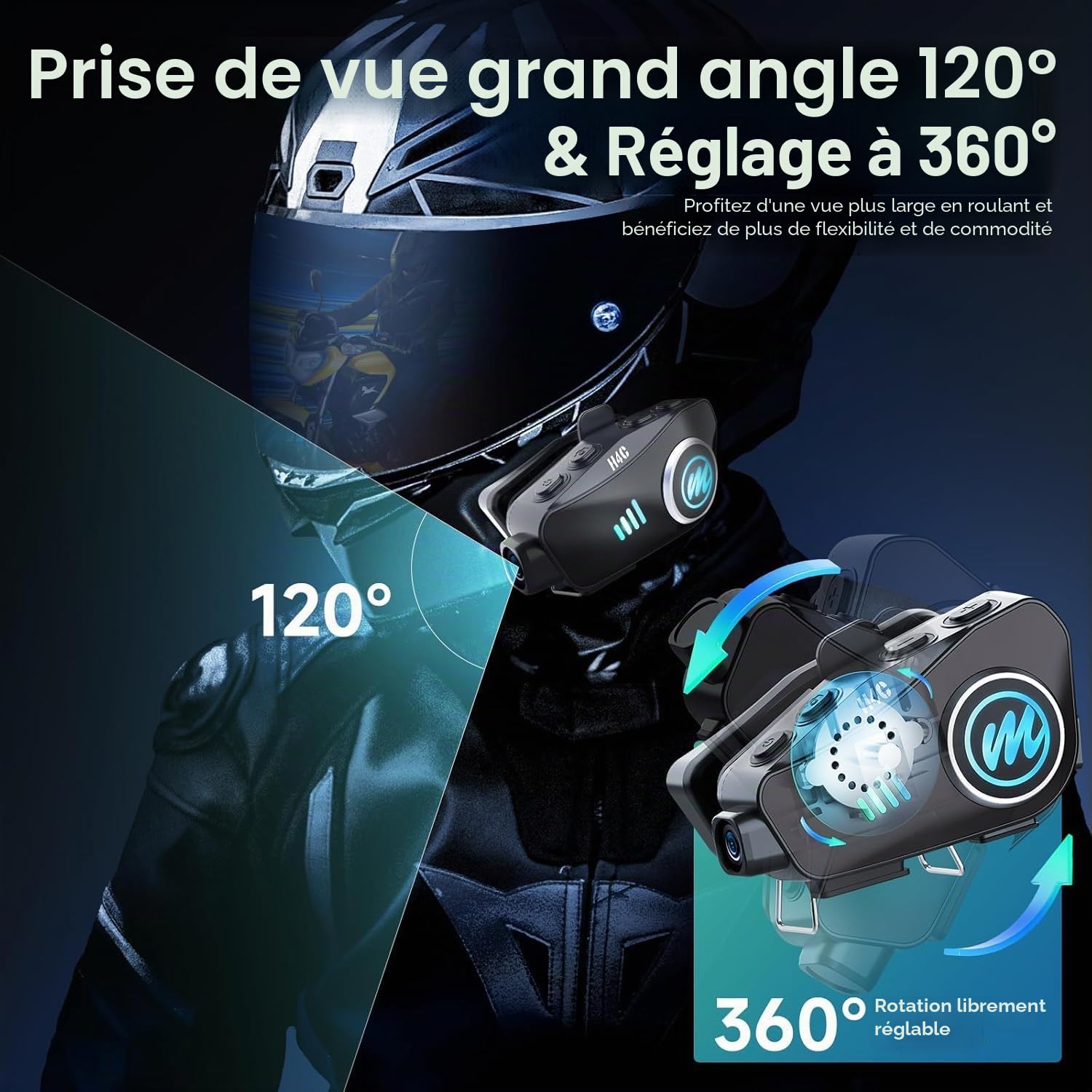 Moman H4C Casque Moto avec Caméra – Caméra 1080P Grand Angle 120° à 360°, Carte TF 32 Go Incluse, Son Hi-FI Stéréo, Assistant Vocal AI, IPX6 – Kit Mains Libres Moto