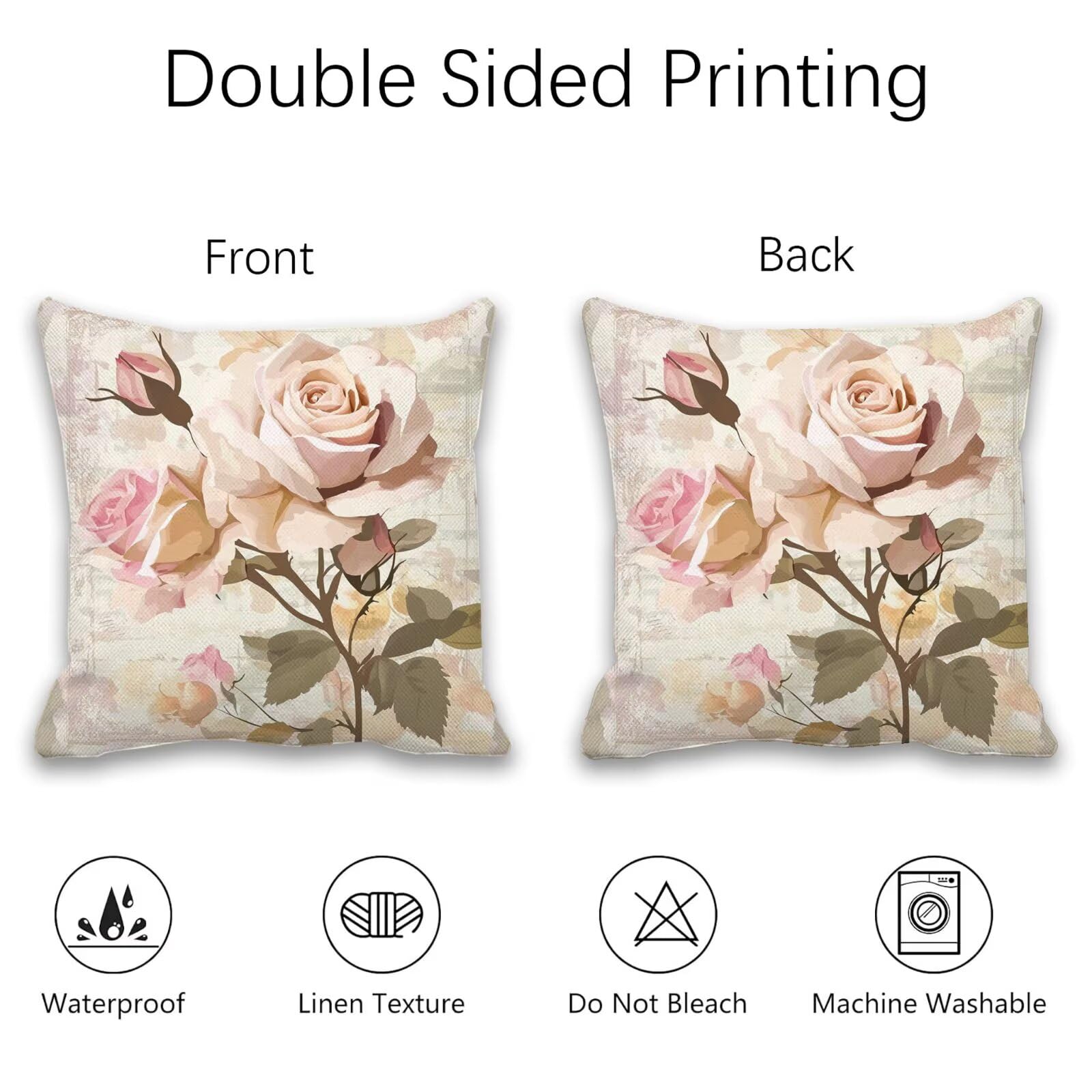 Cuscini da Esterno Impermeabile 65x65 Rosa Cuscini per Divano Decorativo Moderno Cushion Covers Modello Bifacciale Quadrate Lino Copricuscini Divano per Giardino Balcone Soggiorno Ufficio Fiore Q-4