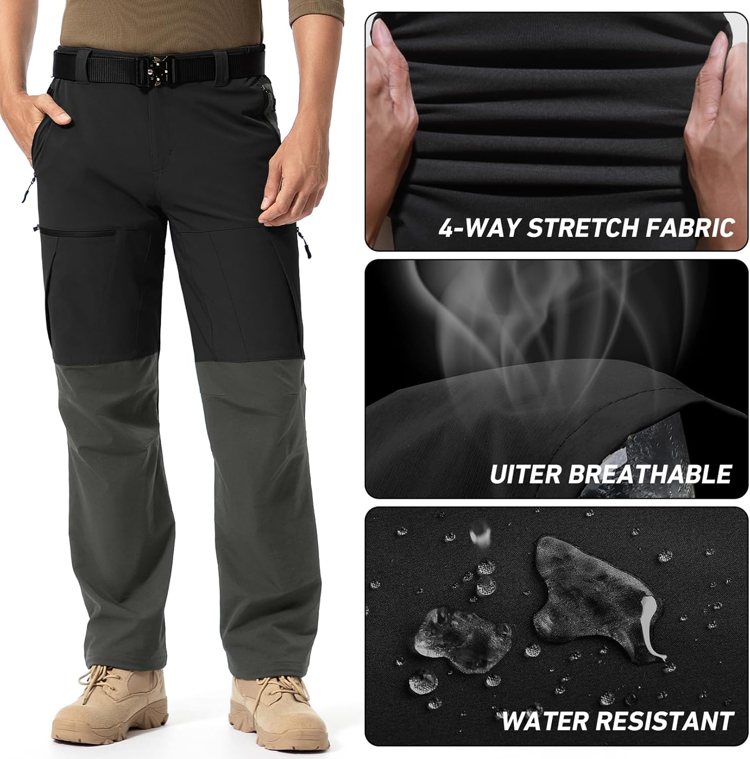 Mens Cargo Safari Hiking Pants Lightweight Waterproof Quick Dry Tactical Nylon Stretch Pants - Image 4