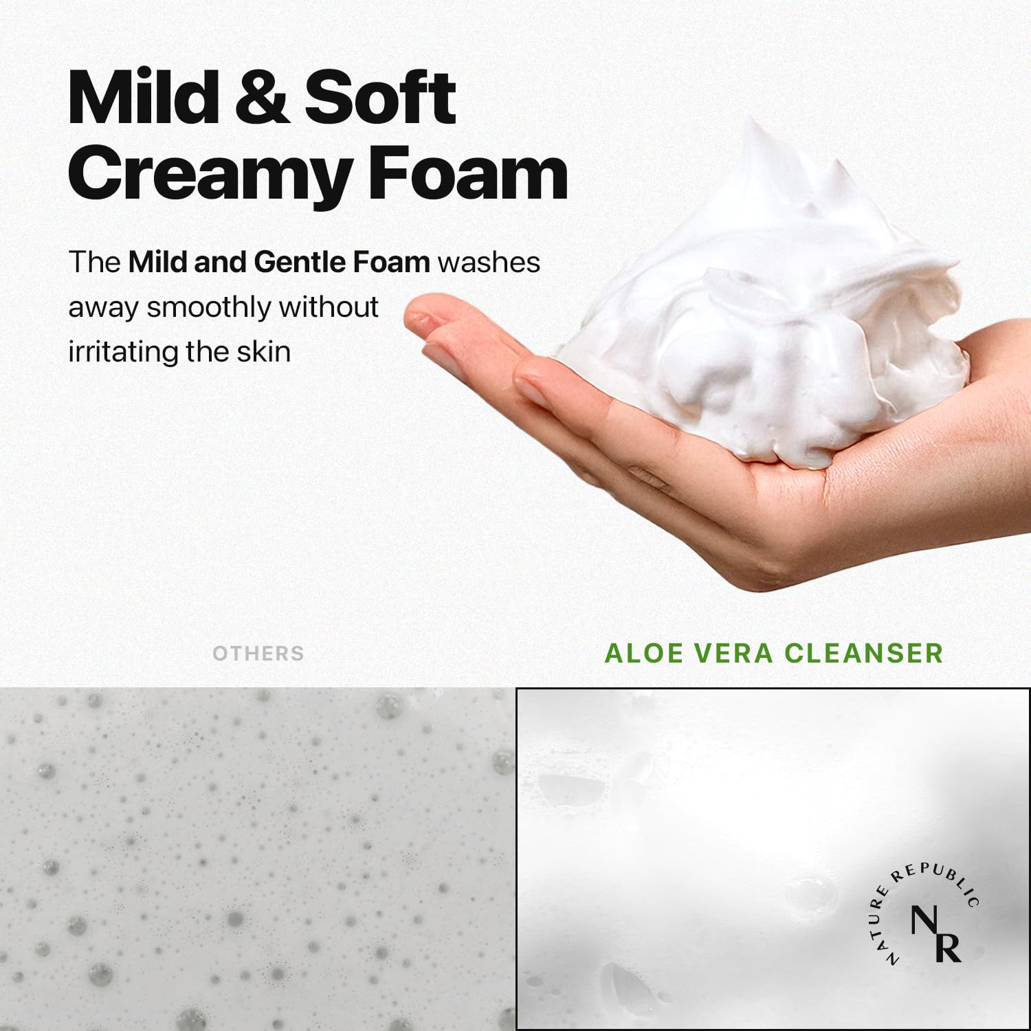 Nature Republic Mild & Moisture Aloe Vera Foam Cleanser Hydration & Moisturizing makeup remover, Pore Cleansing aloe face wash,Korean Skin Care for All Skin Types 150ml / 5.07 fl Oz