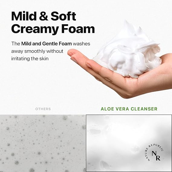 Nature Republic Mild & Moisture Aloe Vera Foam Cleanser | Hydrating Facial Cleanser, Gentle Makeup Remover & Pore Cleansing Face Wash, Korean Skincare for All Skin Types (150ml / 5.07 fl oz)
