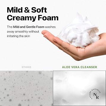 Nature Republic Mild & Moisture Aloe Vera Foam Cleanser | Hydrating Facial Cleanser, Gentle Makeup Remover & Pore Cleansing Face Wash, Korean Skincare for All Skin Types (150ml / 5.07 fl oz)