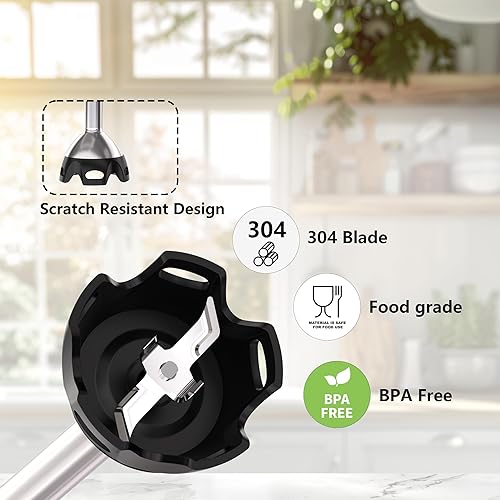 Miniatura 4 de Batidora de inmersión de mano, mezclador de mano 5 en 1 eléctrico de mano para cocina, batidora de emulsión de mano con cable con vaso de