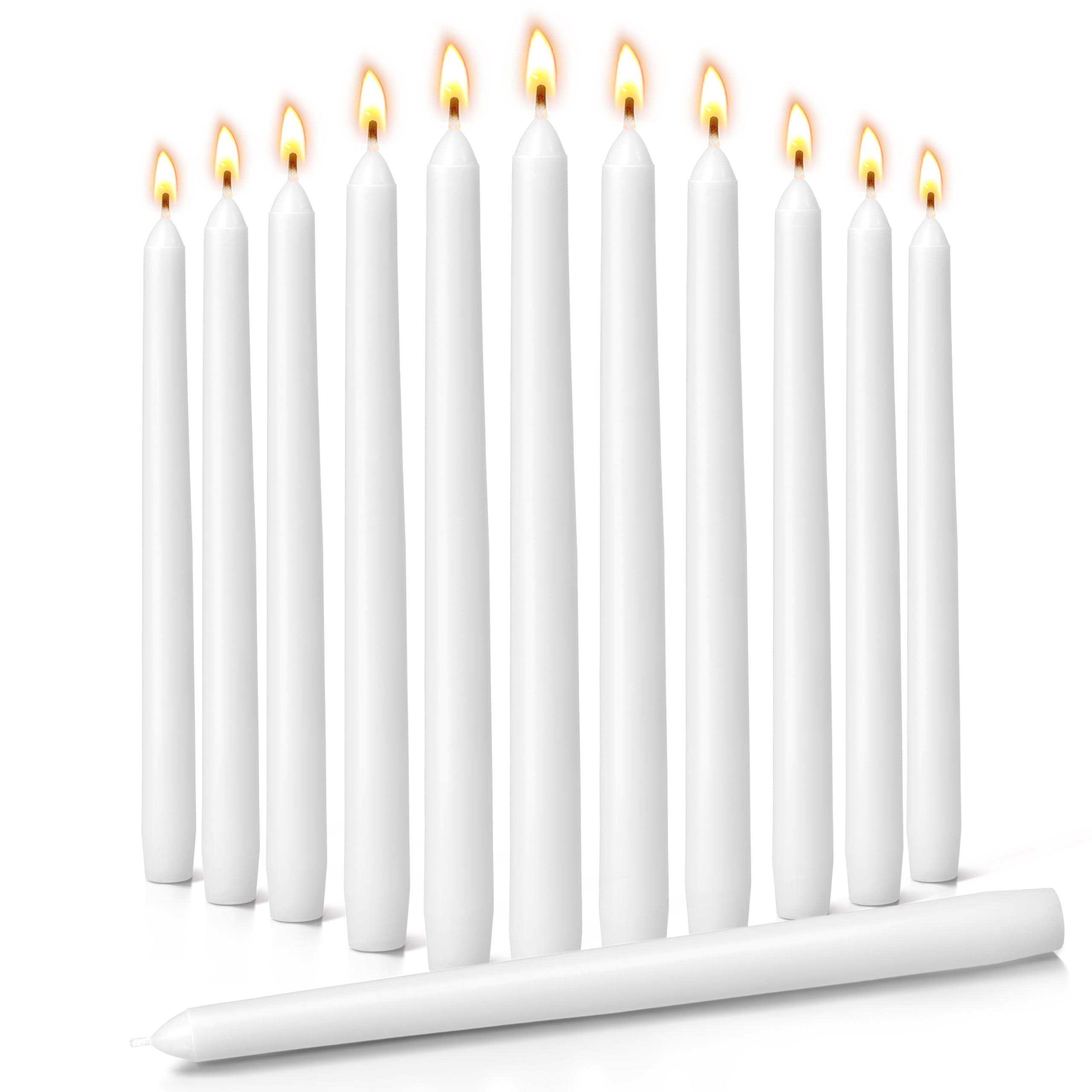 Bytyo White Tapered Dinner Candles - Pack Of 12 - Unscented - 7.6 Burning Hours