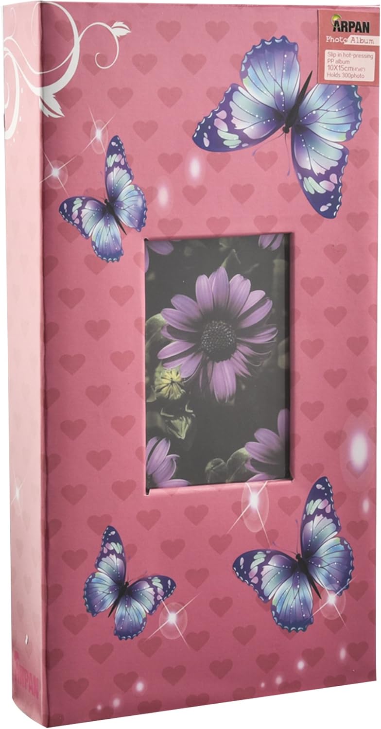 Arpan 6x4 Designer Slip In case Photo Album with 300 Pockets (Pink-Butterfly)