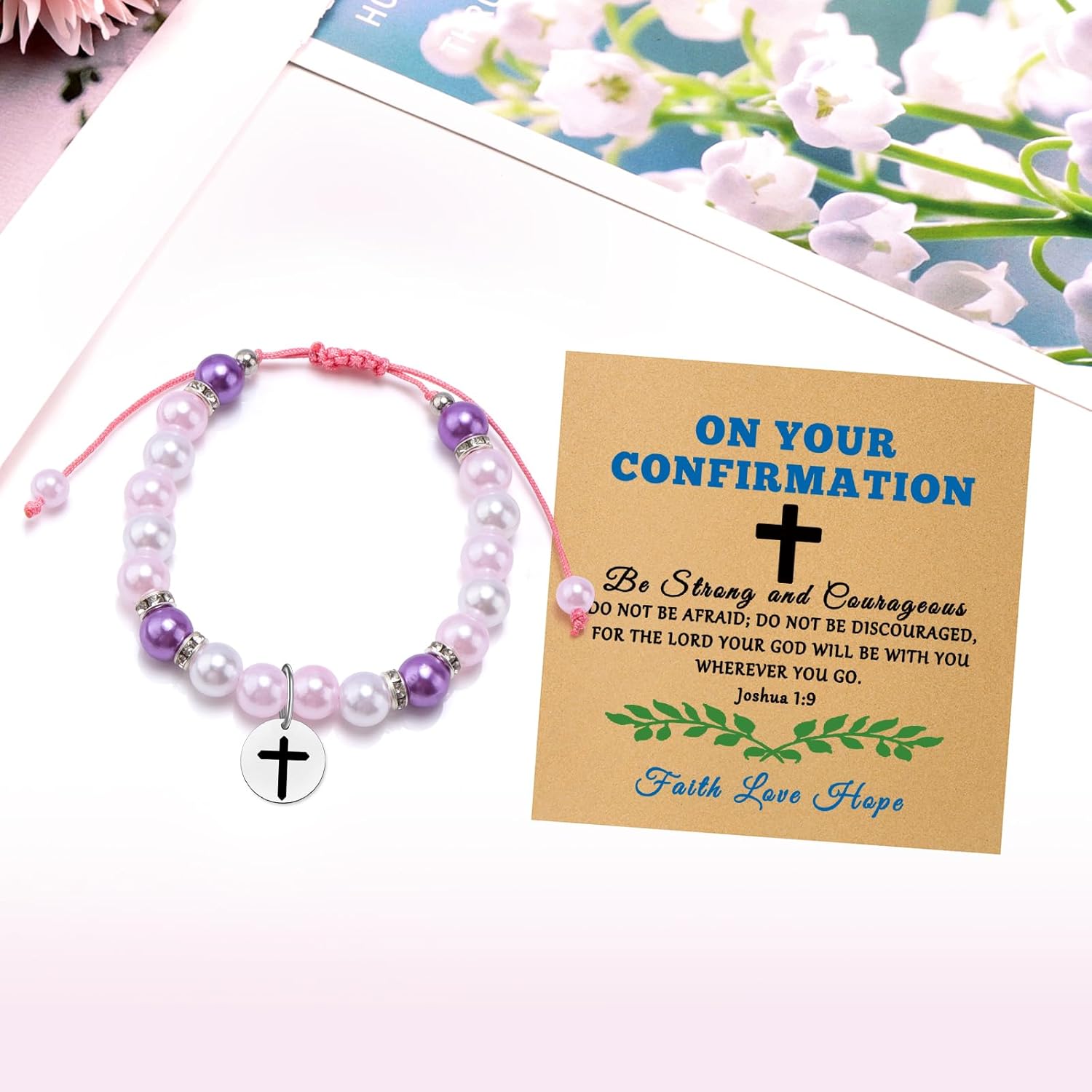 Christian Gifts for Women Religious Cross Bracelet Jewelry Faith Confirmation Baptism First Communion Catholic Christmas Birthday Gifts for Women Sister Daughter Her Beaded Bracelet with Card - Image 3