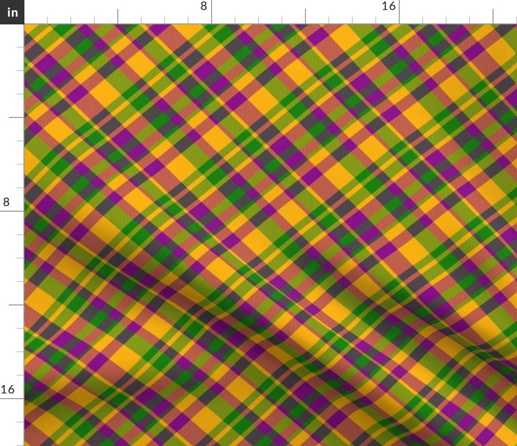 Spoonflower Fabric - Mardi Gras Green Plaid Purple Gold Tartan Printed on Petal Signature Cotton Fabric Fat Quarter - Sewing Quilting Apparel Crafts Decor