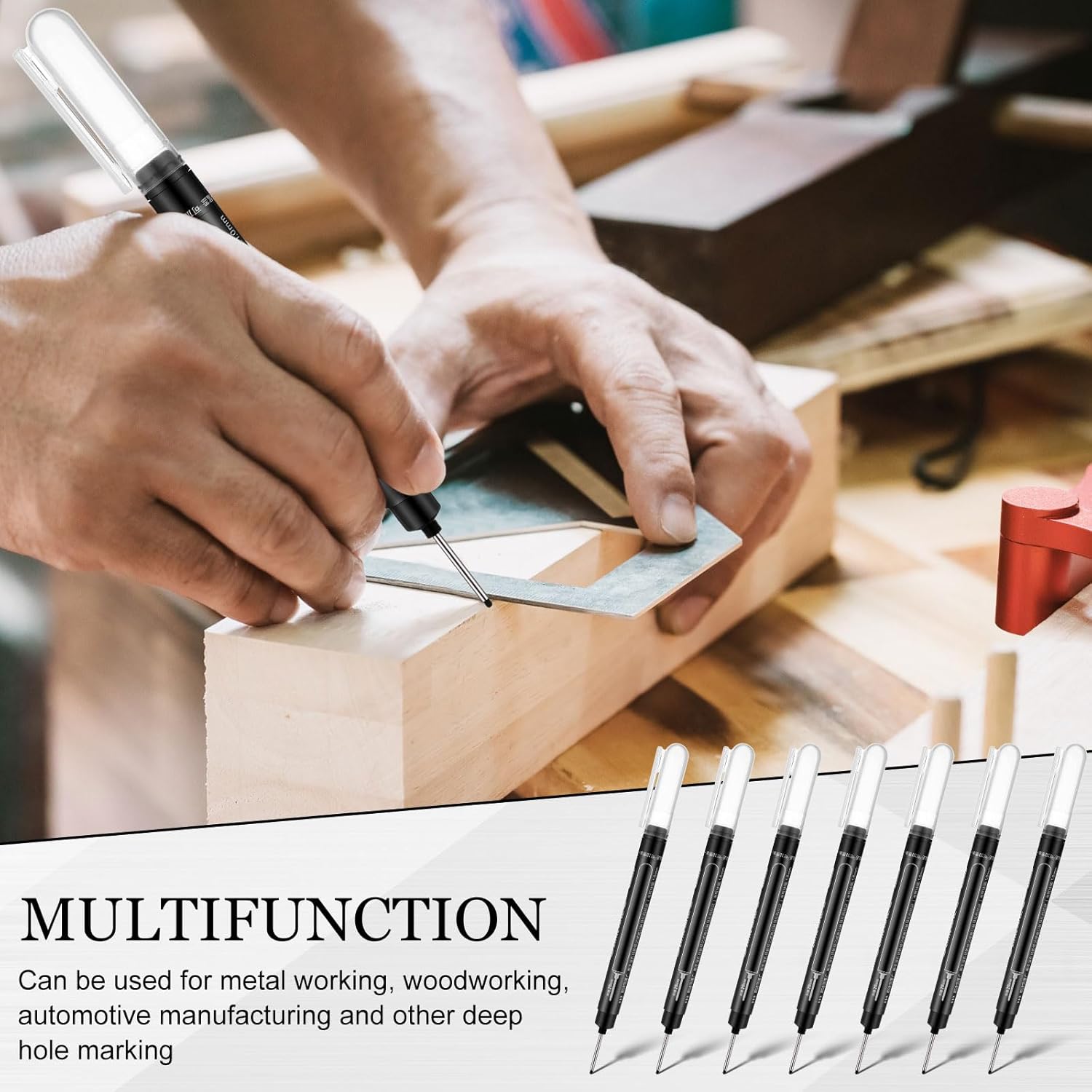 MotiMind 72 Pcs Deep Hole Marker Bulk Long Nib Marker Long Head Waterproof Multi-purpose Deep Reach for Christmas Father Gifts Carpenter Construction Woodworking(Black)