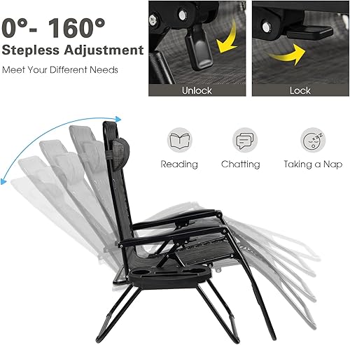 Miniatura 4 de Goplus Zero Gravity - Silla reclinable, plegable y ajustable con almohada y soporte para tazas para el patio, la piscina, el campamento y exteriores