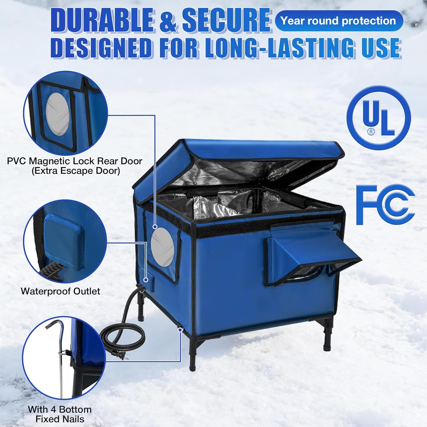 Outdoor Large Heated Cat House in Winter, 100% Waterproof Insulated Heated Cat Shelter for Outside, Weatherproof Outdoor cat House with Waterproof Eaves & Escape Door for Stray Feral Cats