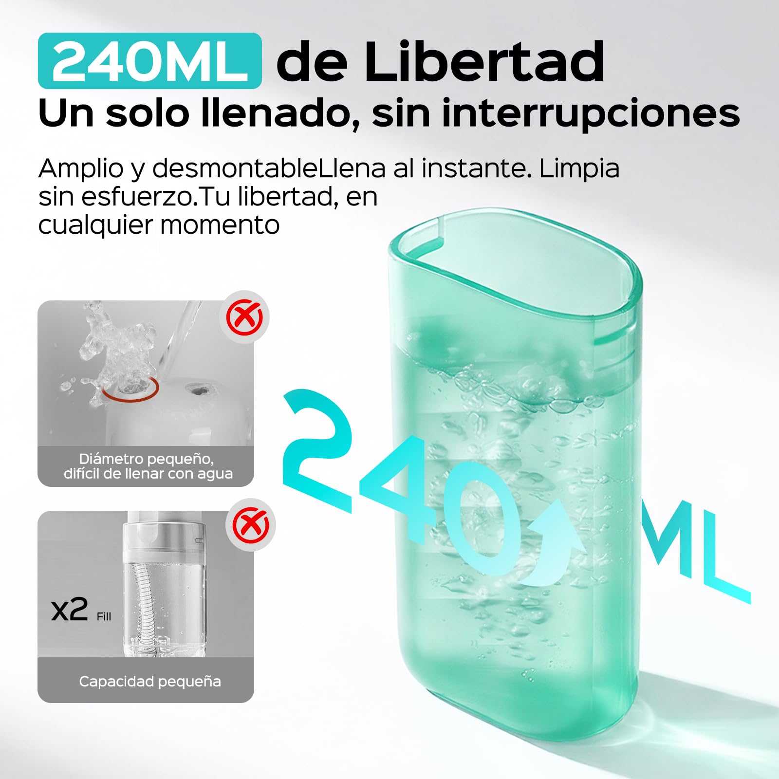 COSLUS T50 Mini Munddusche mit Display, ideal für unterwegs | Mini zahnsteinentferner, Druckanzeigeleuchte, 9 Stufen für Zahnspangen, wiederaufladbar für unterwegs, IPX7, 240 ML, Grün
