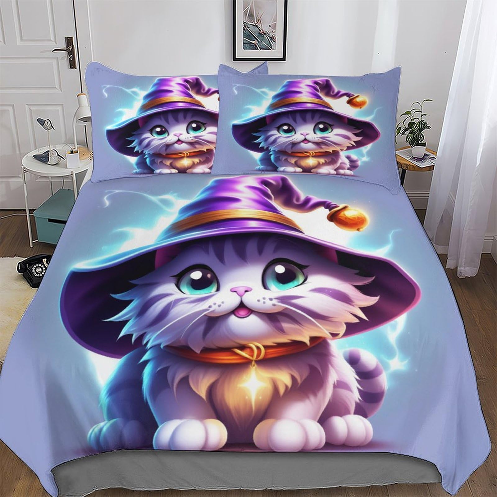 Housse de couette chat Halloween microfibre douce pour peau sensible