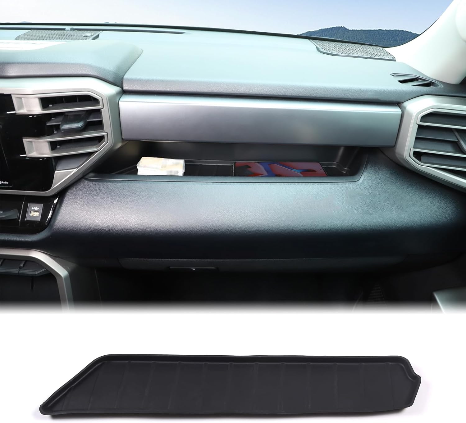 Aunginsy Co-Pilot Dashboard Organizer Tray Compatible with Toyota Tundra 2022-2026, Car Center Console Dashboard Table Tray Passenger Side Glove Storage Box Slot Pad Anti-Slid Soft TPE Accessories