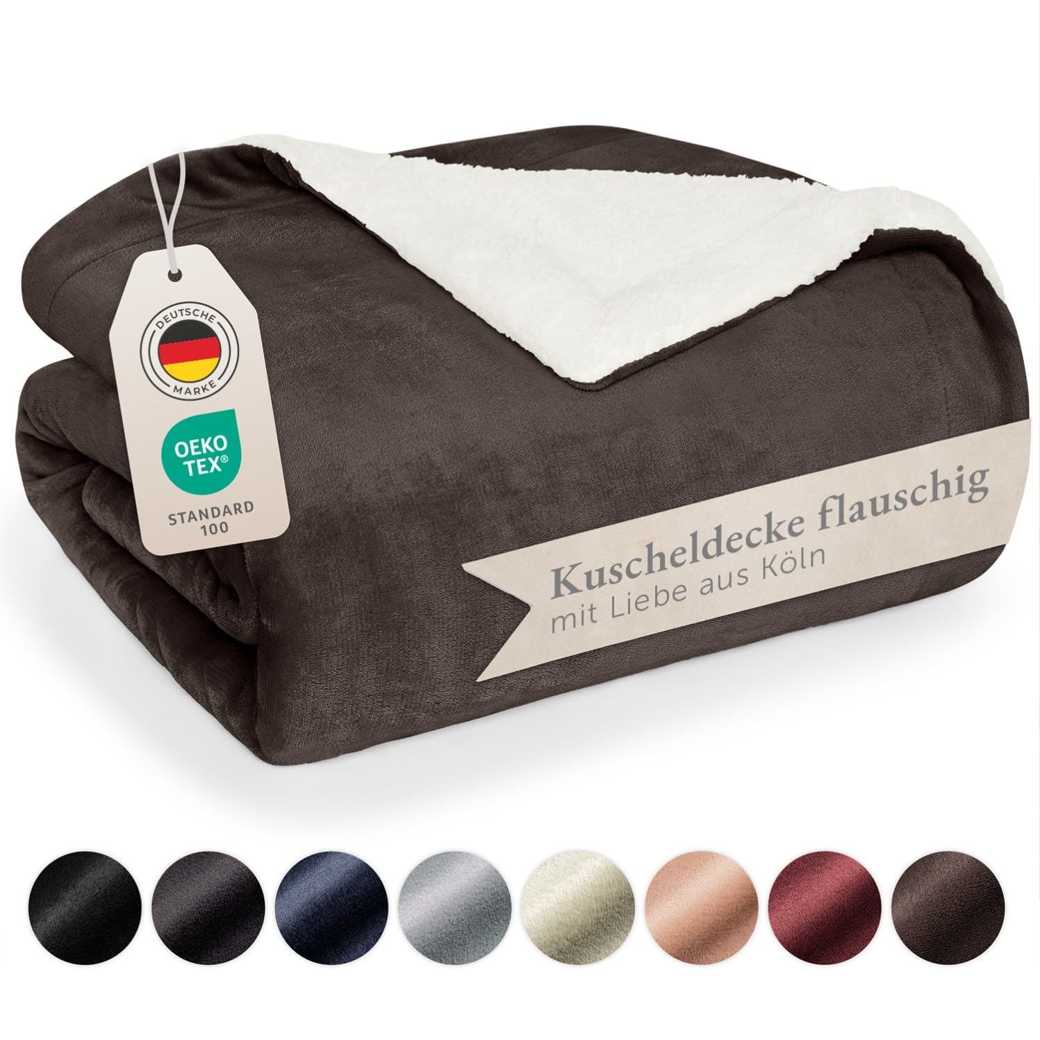 Blumtal Premium Sherpa Kuscheldecke flauschig 220x240 cm - Oeko-Tex zert. Sofa Decke mit Dicker Sherpa-Innenseite - super Flauschige Decke extra dick und wärmend - Cozy Fleecedecke - Dunkelbraun