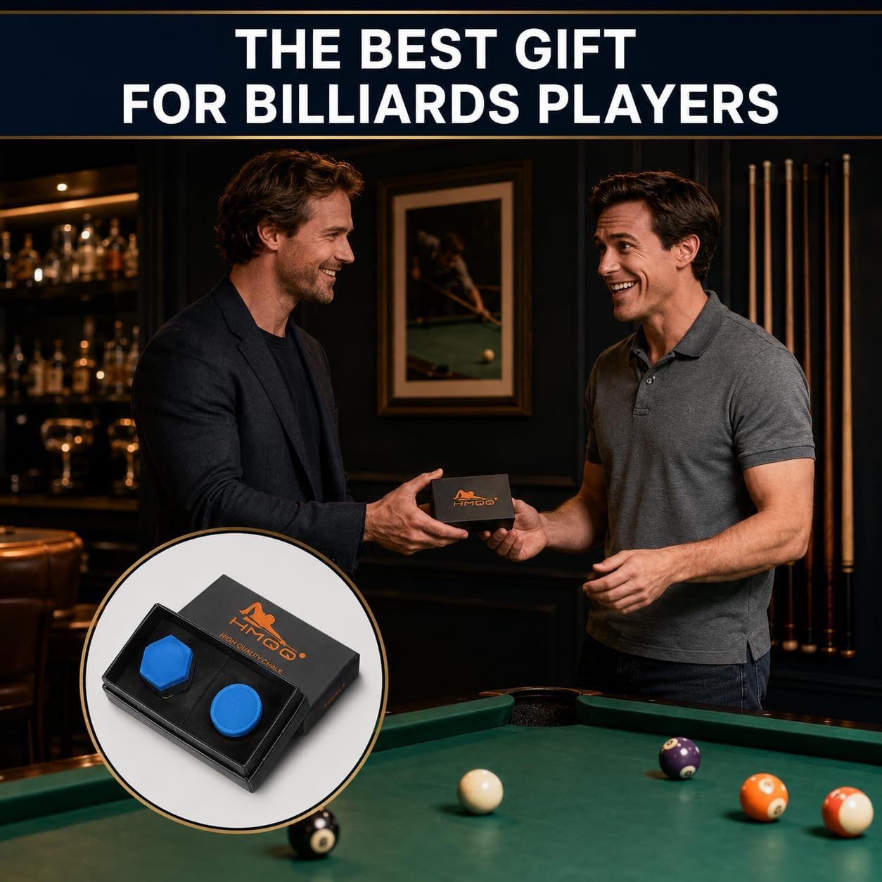 HMQQ Nano Pool Cue Chalk, 2-Pack Low-Residue Billiard Chalk, Magnetic-Ready | Smooth, even cue-tip coverage supports lasting control and cleaner play for pool, snooker, 8-ball, practice, and matches.
