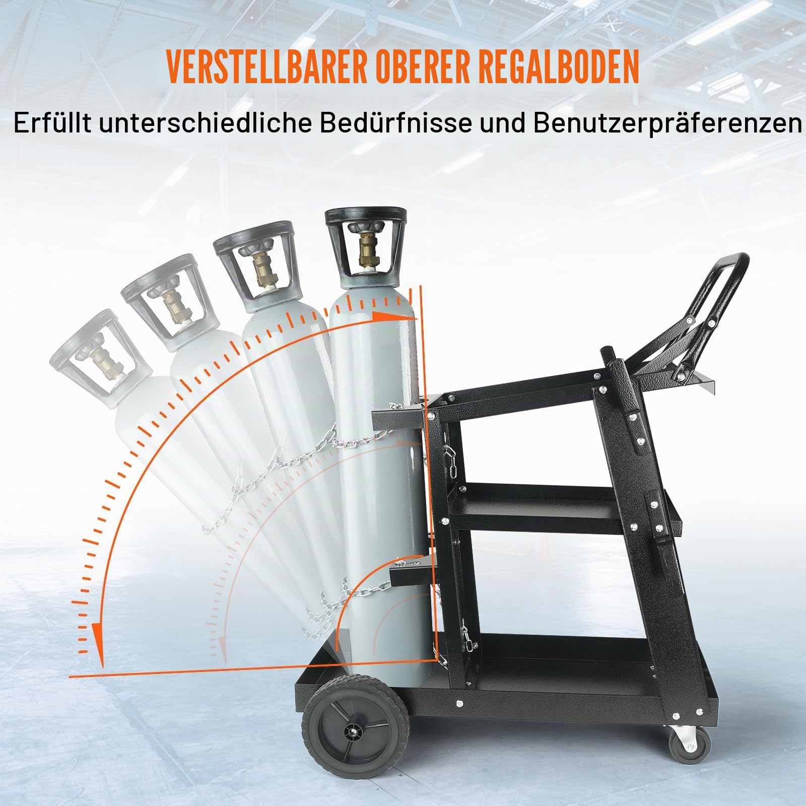 VEVOR Schweißwagen 3 Ablageflächen Schweißmobil Max. 168-181kg Wagen für Schweßgeräte mit 2 Gasflaschenhalterung Ideal für Handschweißen Schutzgasschweißen Argon-Lichtbogenschweißen