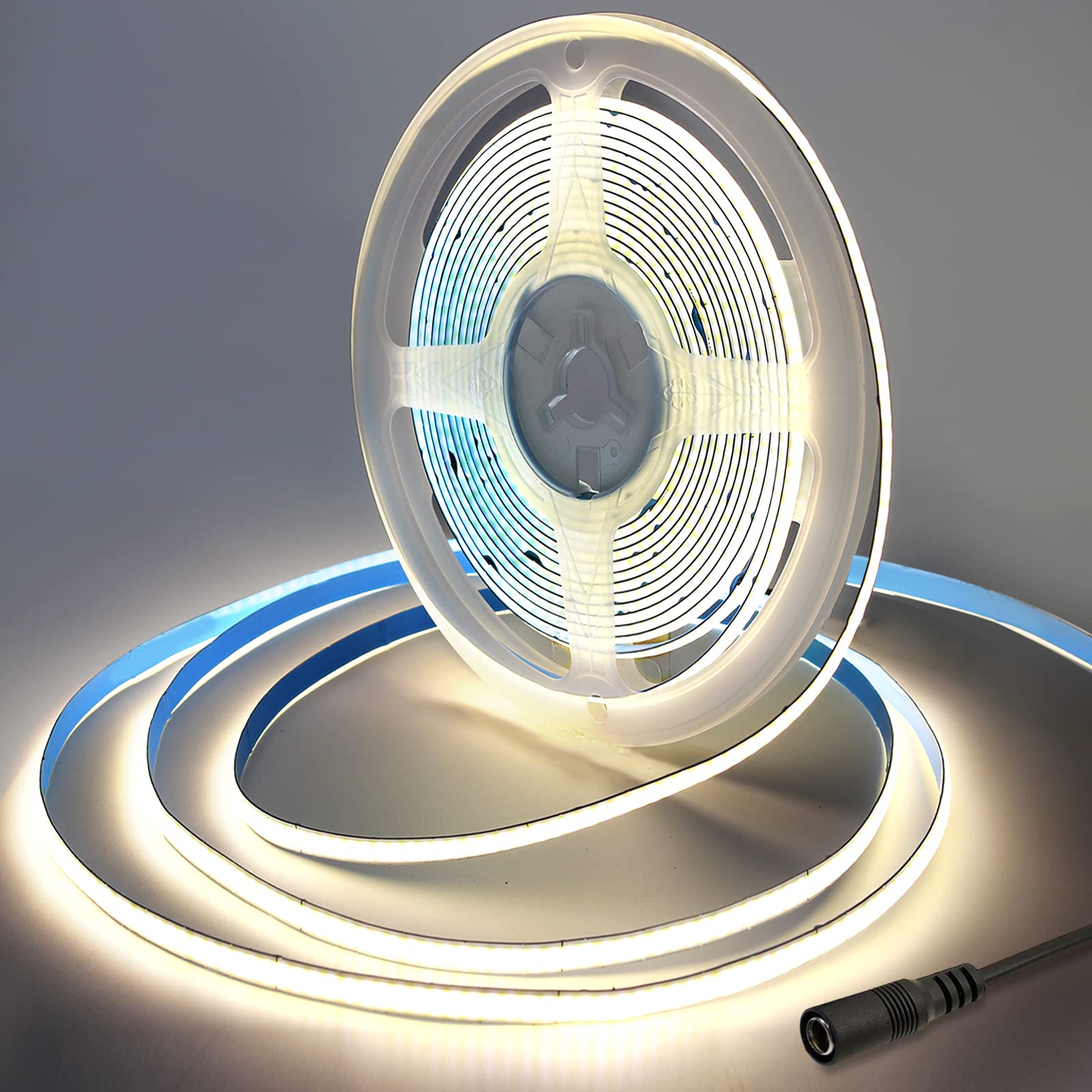 RYE DC24V COB LED Strip Light,Uniform 320LEDs/M Tape Light for TV Backlight,Kitchen Under Counter/Cabinet/Wardrobe/Bedroom/Stairs/Ceiling DIY Lighting,Nature White 4000K 10M,Power Supply Excluded.