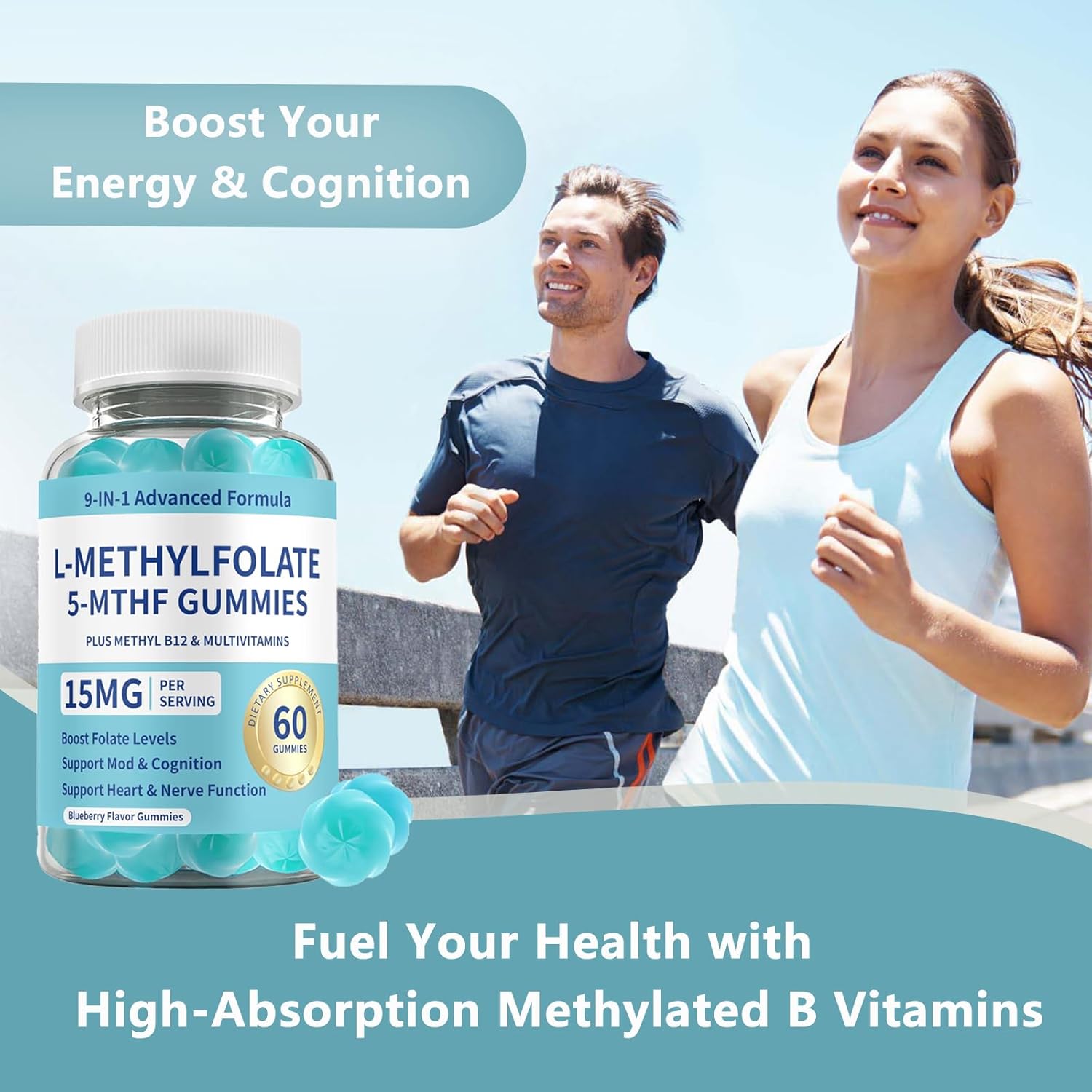 L-Methylfolate 15mg Gummies with Methyl B12 | Active Folate & B12 Support Formula, Vegan Friendly, 60 Count - Image 7