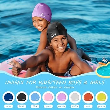 2 Pack Extra Große Badekappe Kinder für Langes, Dickes Haar, Silikon Bademütze für Kleinkinder, Jugendliche, Mädchen und Jungen, Langlebige Badehaube Schwimmkappe für Zöpfe, Dreadlocks, Afros
