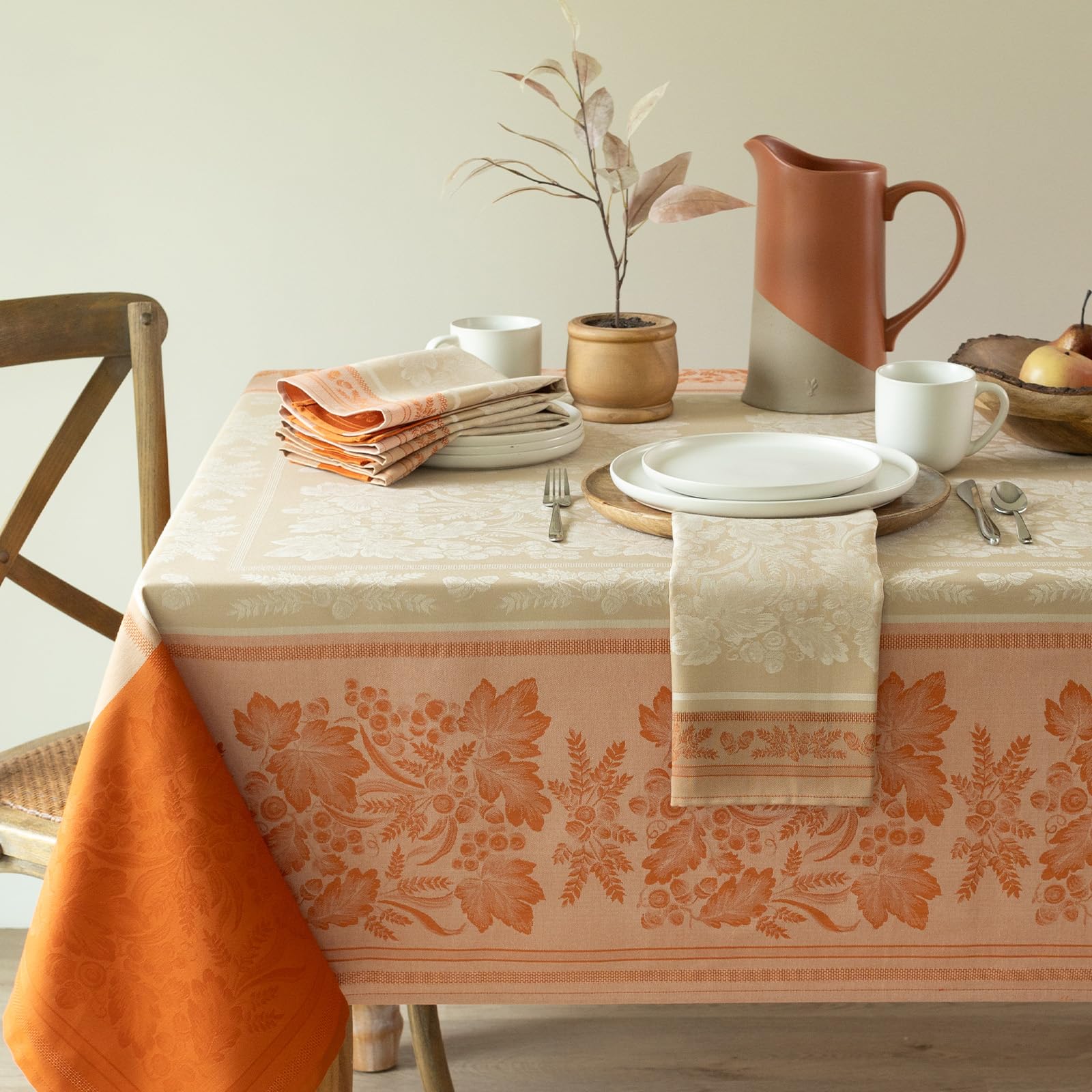 Benson Mills Harvest Gathering Heavyweight Engineered Jacquard Fabric Table Cloth, Décor for Fall, Harvest and Thanksgiving Tablecloth (Golden Rust, 60" x 120" Rectangular)
