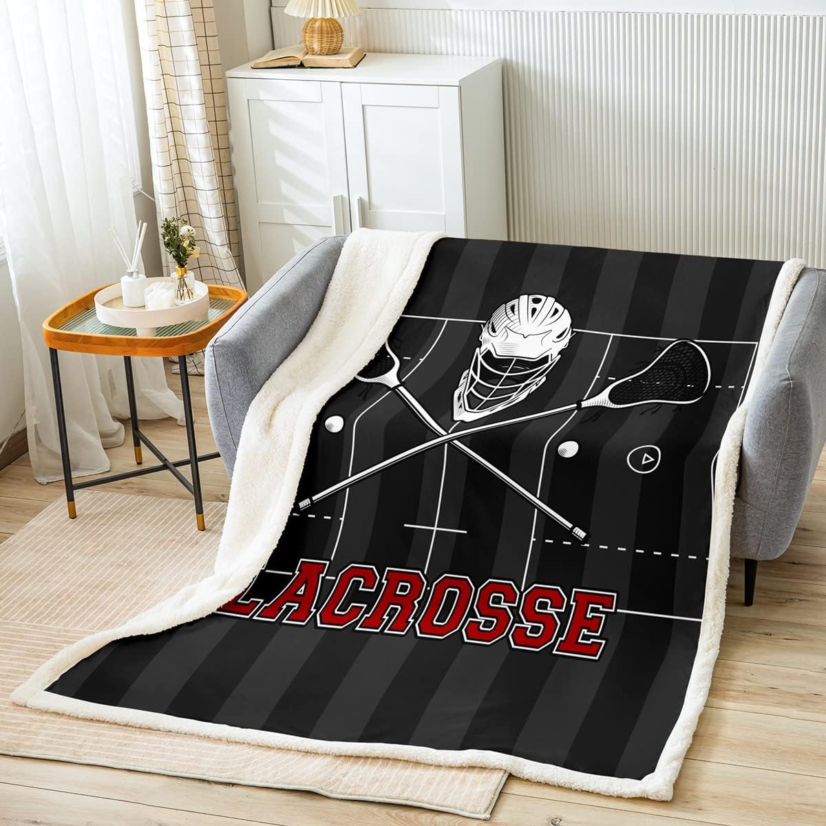Manfei Lacrosse Throw Blanket Sports Games Theme Blanket