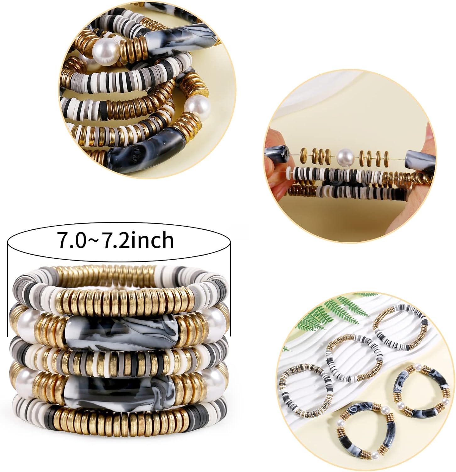 Bamboo Tube Bangles Bracelet Chunky Curved Stacking Clear Acrylic Colorful Beads Stretchable Friendship Gold Bracelets Gifts For Bestfriends, Couple, Family Members, Siblings, Sister, Lover - Image 2