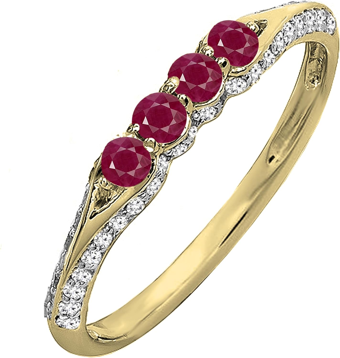 Dazzlingrock Collection Round Ruby & White Diamond Anniversary Wedding Band Stackable Ring for Women in Solid Gold