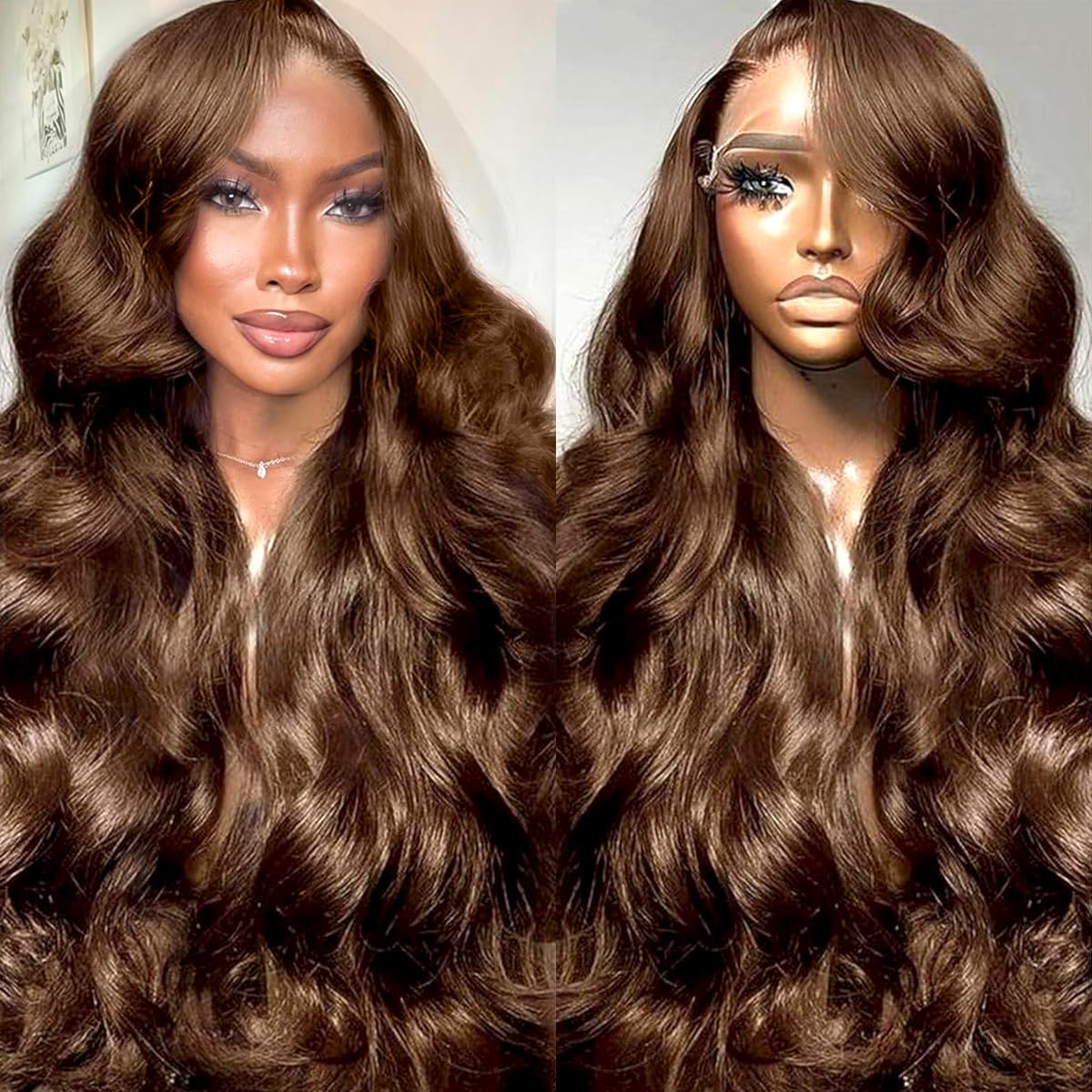 28 Inch Glueless Chocolate Brown Human Hair Wig 13x6 HD Transparent Breathable Swiss Frontal 200% Density Brazilian Virgin Body Wave Wig Human Hair Pre Plucked Natural Hairline Wigs For Women